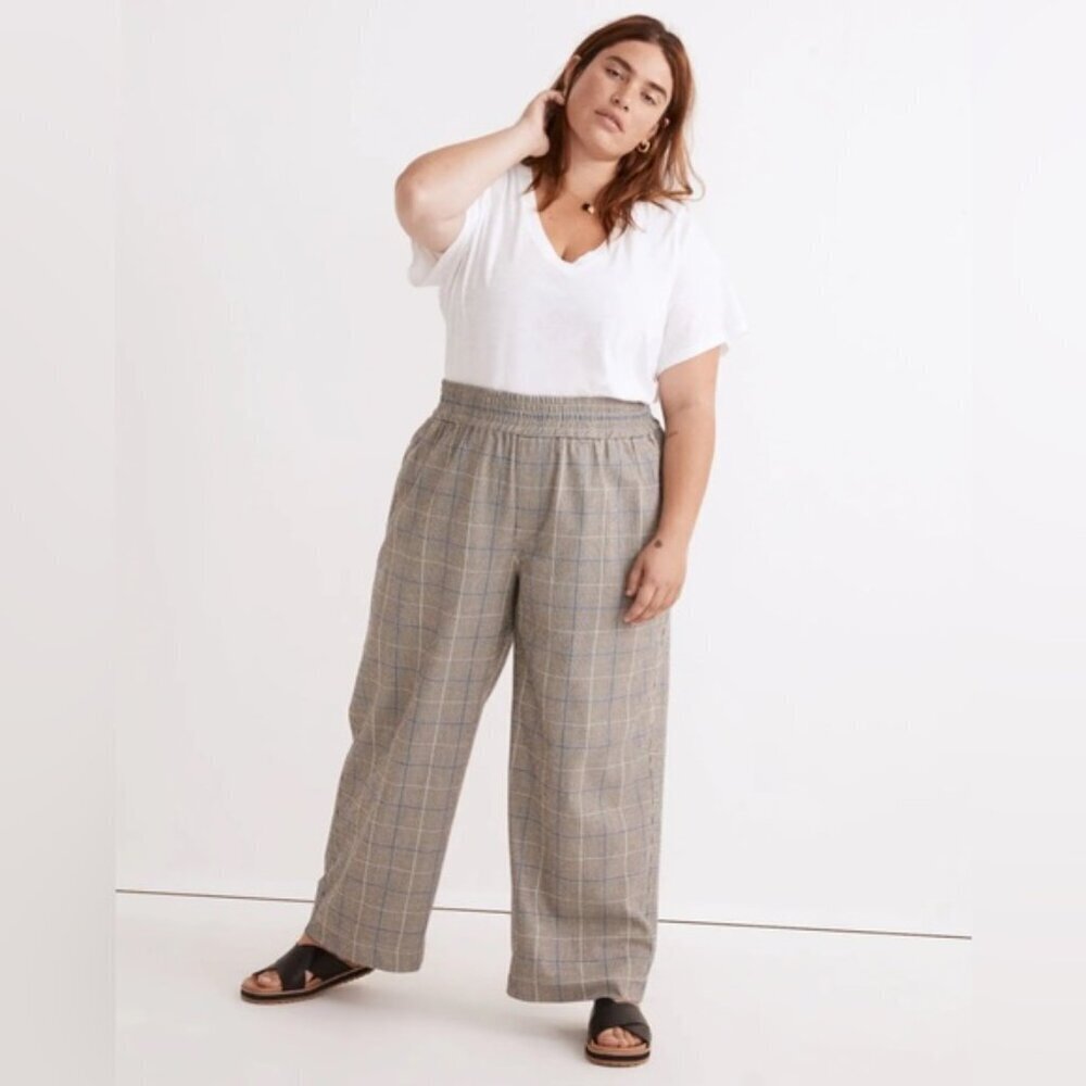 Madewell Plaid Wide-Leg Pants in Gray and Tan